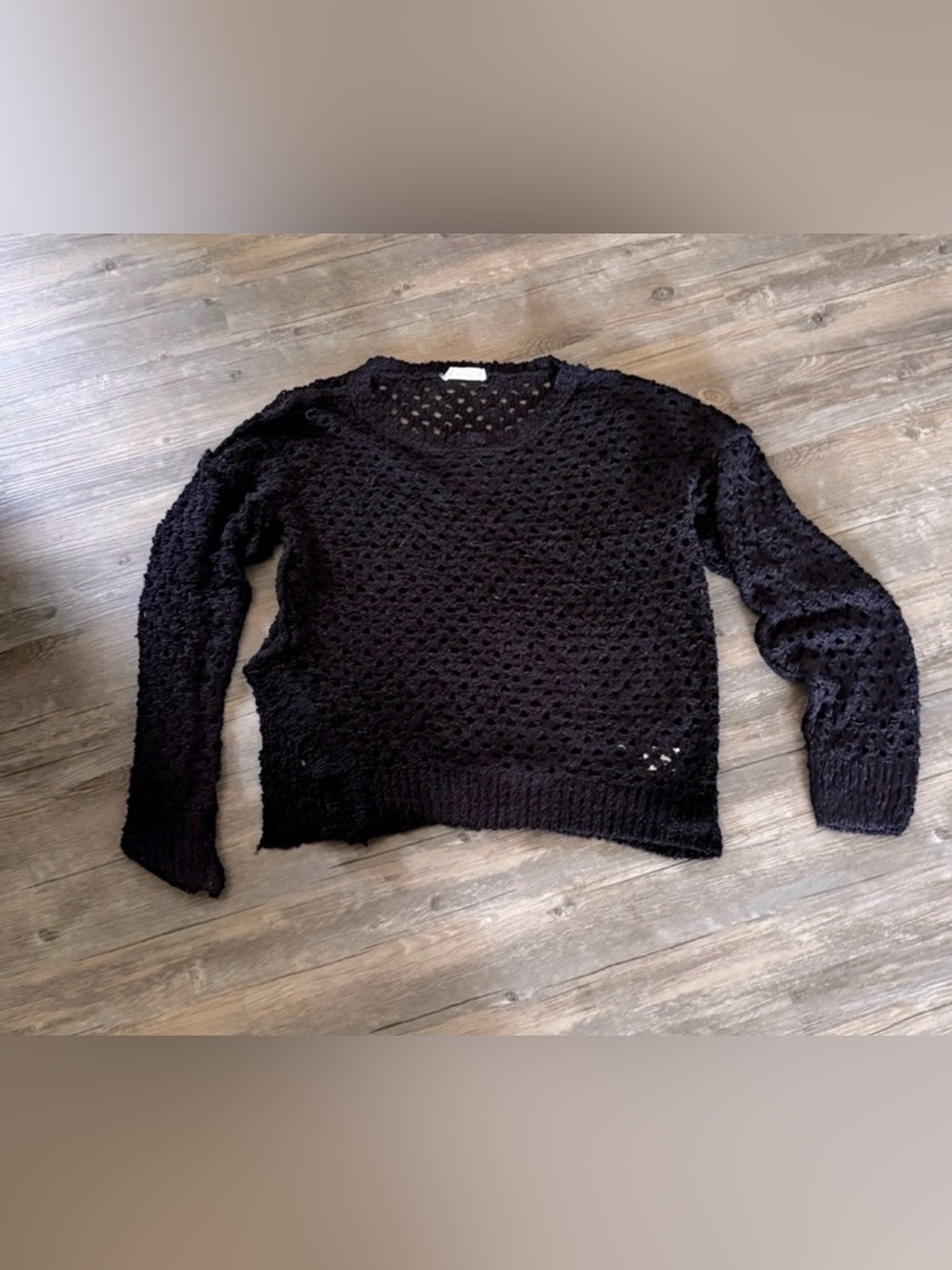 New In black open knit crochet sweater size medium